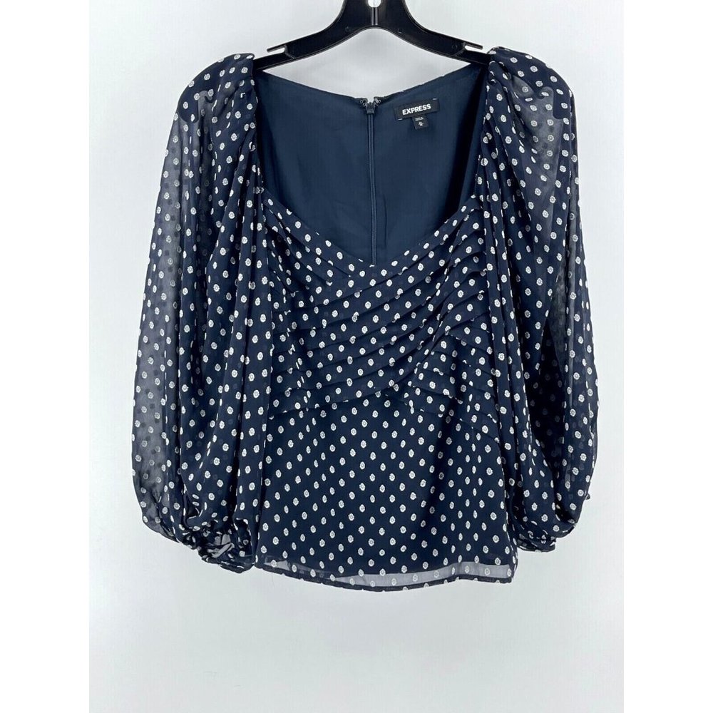 Express Women's Long Sleeve Black White Polka Dot Top Blouse Shirt Size Medium
